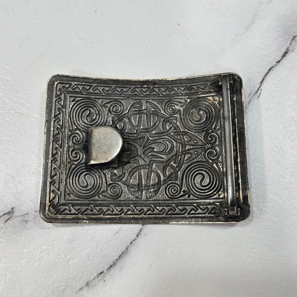 Celtic Knot Embossed Leather Belt Mens Large Black Silver Buckle Western